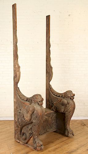 19TH C. OAK GRIFFIN THRONE CHAIR CARVED