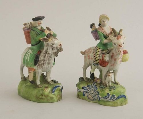PAIR OF STAFFORDSHIRE PEARLWARE FIGURES, THE TAILOR OF GLOUCESTER AND HIS WIFE