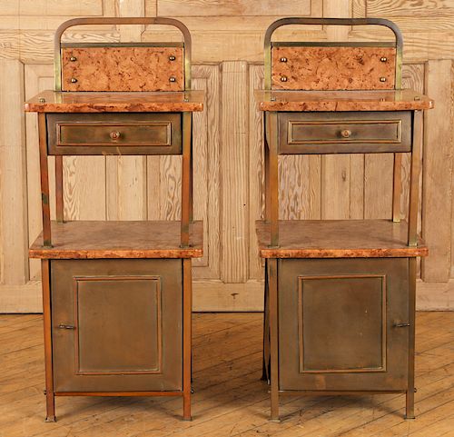 PAIR LATE 19TH C FRENCH MARBLE BRASS NIGHT STANDS