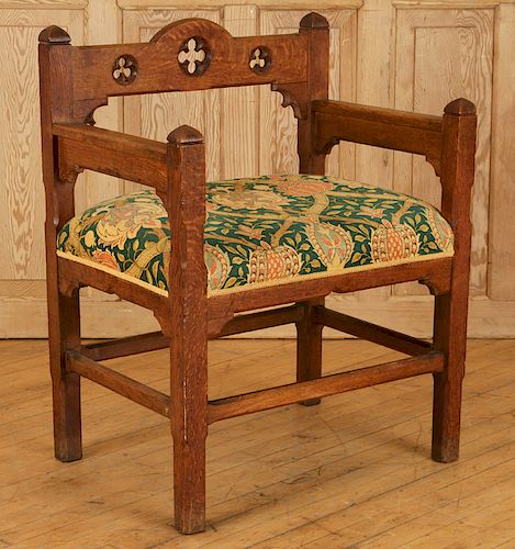 LATE 19TH C. FRENCH OAK GOTHIC REVIVAL ARM CHAIR