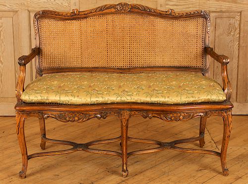 FRENCH LOUIS XV STYLE WALNUT SETTEE CARVED FRAME