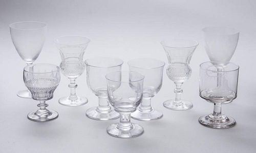 GROUP OF ENGLISH AND FRENCH ENGRAVED GLASS STEMWARE