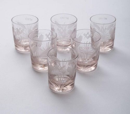 SIX REGENCY ENGRAVED GLASS TUMBLERS