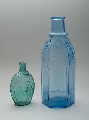 TWO MOLDED GLASS DECANTERS
