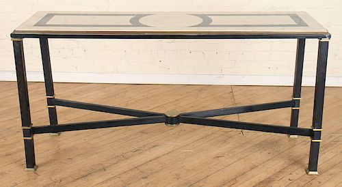 IRON MARBLE TOP X-FORM CONSOLE TABLE BRASS ACCENT