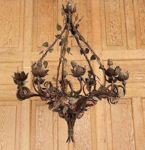 FRENCH PAINTED TOLE 10 ARM CHANDELIER C.1920