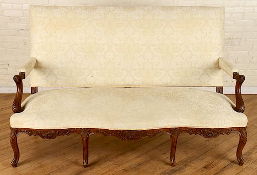 LOUIS XV STYLE CARVED WALNUT UPHOLSTERED SOFA