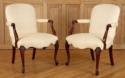 PAIR QUEEN ANNE MAHOGANY OPEN ARM CHAIRS C.1940