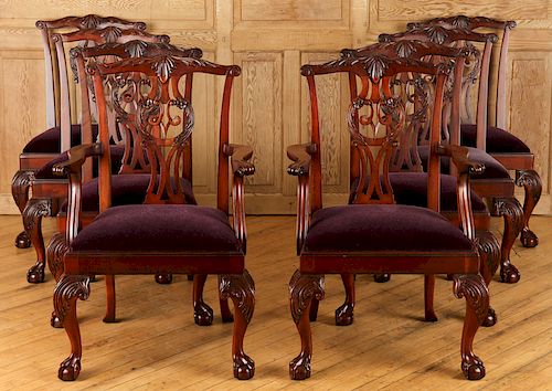 SET 8 BAKER CHIPPENDALE STYLE DINING CHAIRS