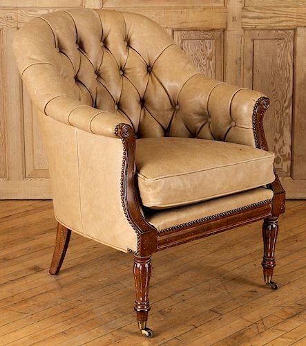 WESLEY HALL REGENCY STYLE LEATHER LIBRARY CHAIR