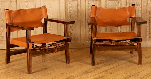 PAIR CAMPAIGN STYLE OPEN ARM CHAIRS