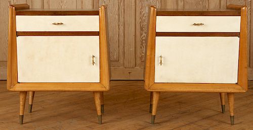 PAIR WOOD PARCHMENT SMALL CABINETS CIRCA 1960