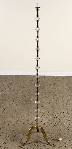 BRASS FLOOR LAMP FACETED CRYSTALS CIRCA 1940