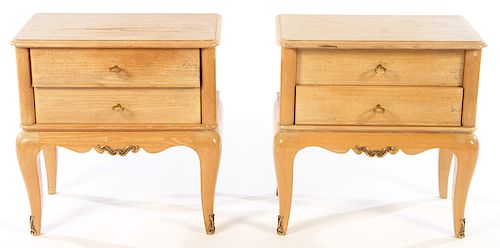 PAIR FRENCH BLONDE WOOD END TABLES ANDRE ARBUS