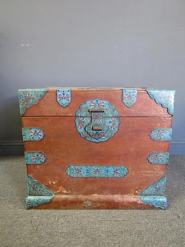Cloisonne Mounted Leather Trunk.