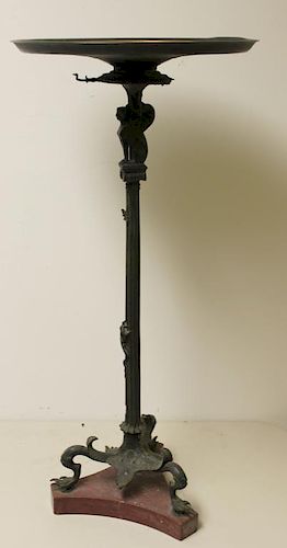 Egyptian Revival Patinated Bronze Footed Stand.