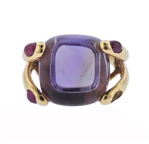 18K Gold Purple Stone Red Stone Ring