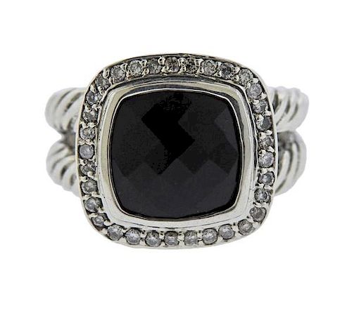 Sterling Silver Diamond Black Stone Ring