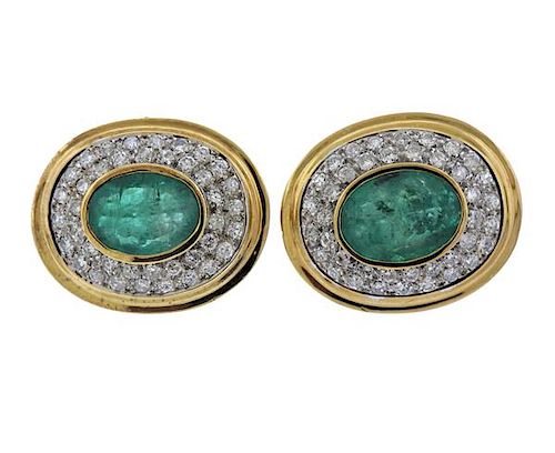 18k Gold Diamond Green Stone Earrings 