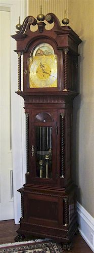 An American Mahogany Tall Case Clock, Walter Durfee, Height 100 x width 26 x depth 17 inches.