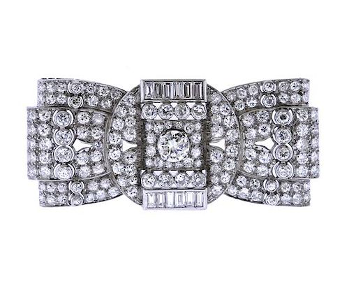 French Art Deco Platinum Diamond Bow Brooch