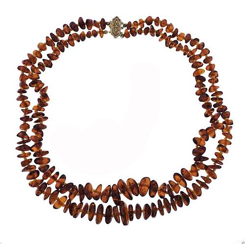 14K Gold Amber Two Strand Graduated Necklace