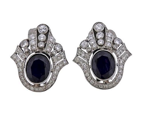 Platinum Diamond Sapphire Earrings 