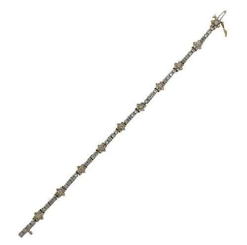 14K Gold Diamond Flower Line Bracelet