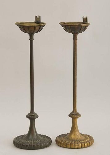 ASSEMBLED PAIR OF TIFFANY STUDIOS BRONZE ASHTRAY STANDS