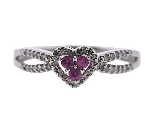 14K Gold Diamond Pink Sapphire Heart Ring