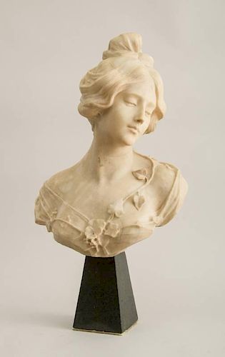 ART NOUVEAU CARVED MARBLE BUST OF A MAIDEN