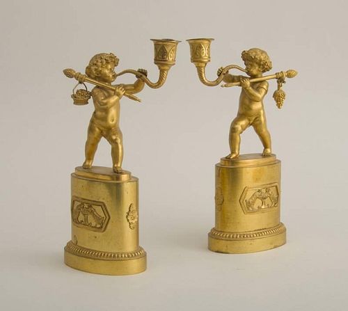 PAIR OF EMPIRE FIGURAL CANDLESTICKS