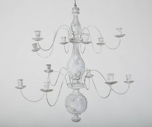 CONTINENTAL GREY-PAINTED WOOD TWELVE-LIGHT TWO-TIERED CHANDELIER