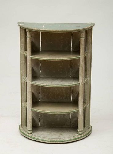 DIRECTOIRE STYLE PROVINCIAL GREY AND GREEN-PAINTED D-SHAPED SHELF