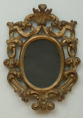 PAIR OF ITALIAN ROCOCO STYLE CARVED GILTWOOD SMALL MIRRORS