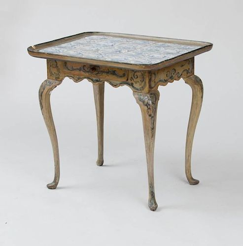 DANISH ROCOCO PAINTED TILE-TOP TRAY TABLE
