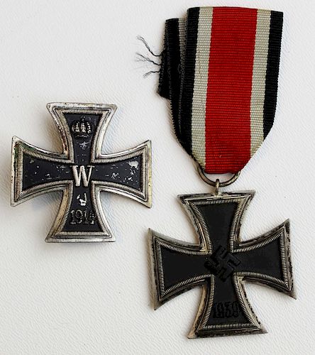 two WWI, WWII German Iron Crosses