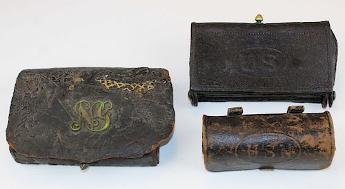 three Civil War US cartridge boxes