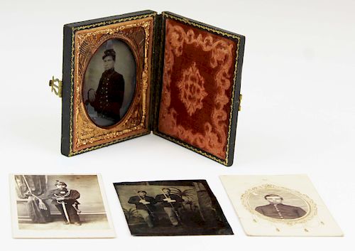 four Civil War photographs & Military themed case