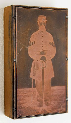 19th c copper printing plate of Civil War Sgt.