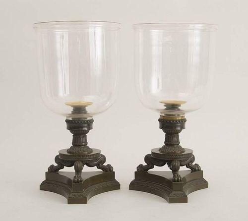 FINE PAIR OF GEORGE IV PATINATED BRONZE CANDLESTICKS