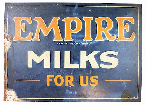 Empire Milks For Us embossed tin litho sign