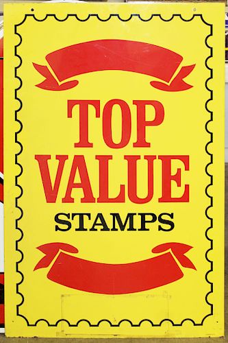 Top Value Stamps double-sided enamel sign