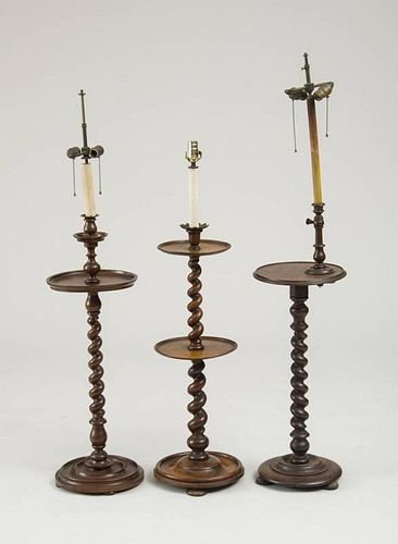 GROUP OF THREE ENGLISH BARLEY-TWIST FLOOR LAMPS