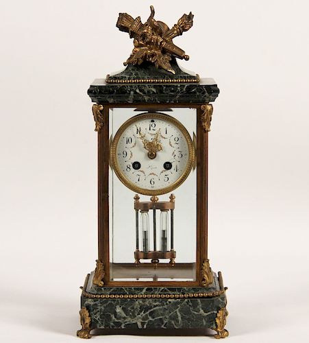 FRENCH CRYSTAL AND MARBLE TABLE REGULATOR CLOCK