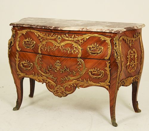 IMPRESSIVE 19TH C. LOUIS XV STYLE MARBLE TOP COMMODE