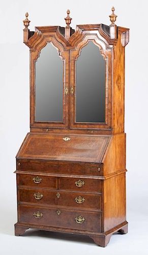 QUEEN ANNE INLAID WALNUT SLANT-FRONT DOUBLE-DOMED SECRETARY