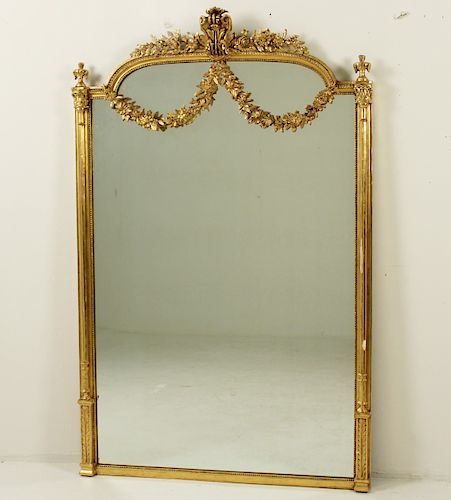 IMPRESSIVE FRENCH CARVED WOOD WATER GOLD GILT MIRROR