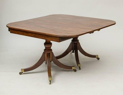 LATE GEORGE III MAHOGANY TWO-PEDESTAL DINING TABLE