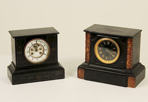 TWO MISC. FRENCH BLACK MARBLE CLOCKS